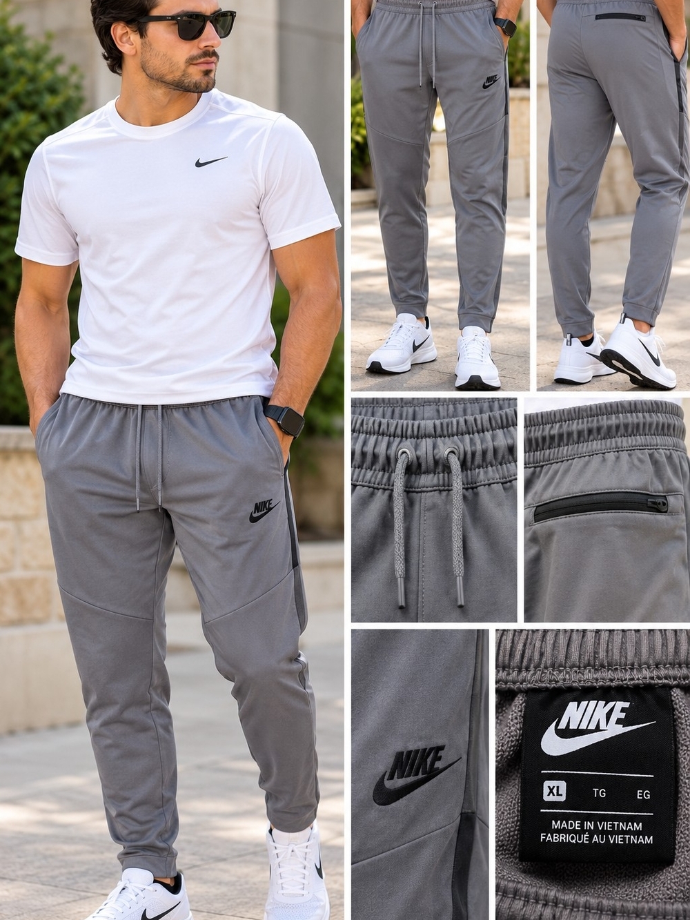 Nike Men’s Gray Jogger Sweatpants with Black Logo